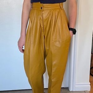 Golden-yellow vintage leather pants